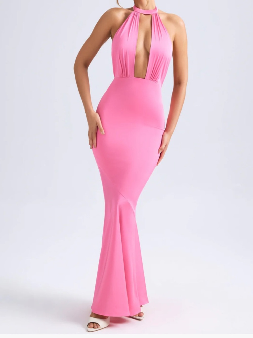 Oh Polly Hot Pink Halter Fishtail Maxi Dress